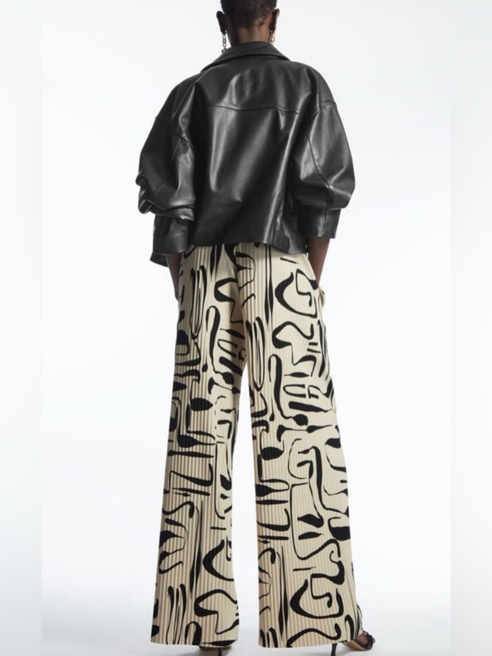 COS Pleated Elasticated Trousers black and beige abstract graphic print size S - Picture 2 of 7